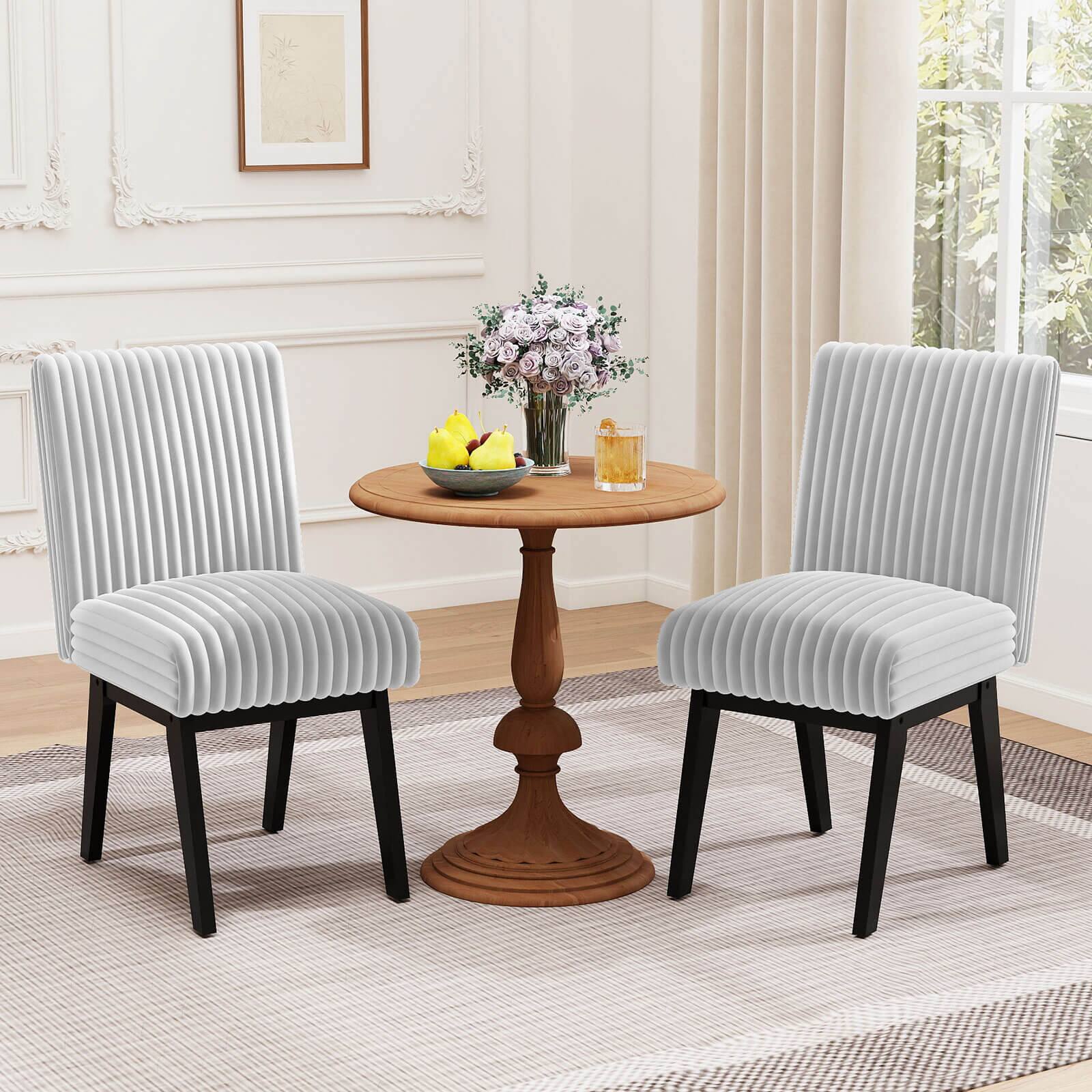 Alt View 3. Costway - Costway Dining Chairs Set of 2 with Padded Seat, Rubber Wood Legs & Channel Tufted Backrest - White,Grey.