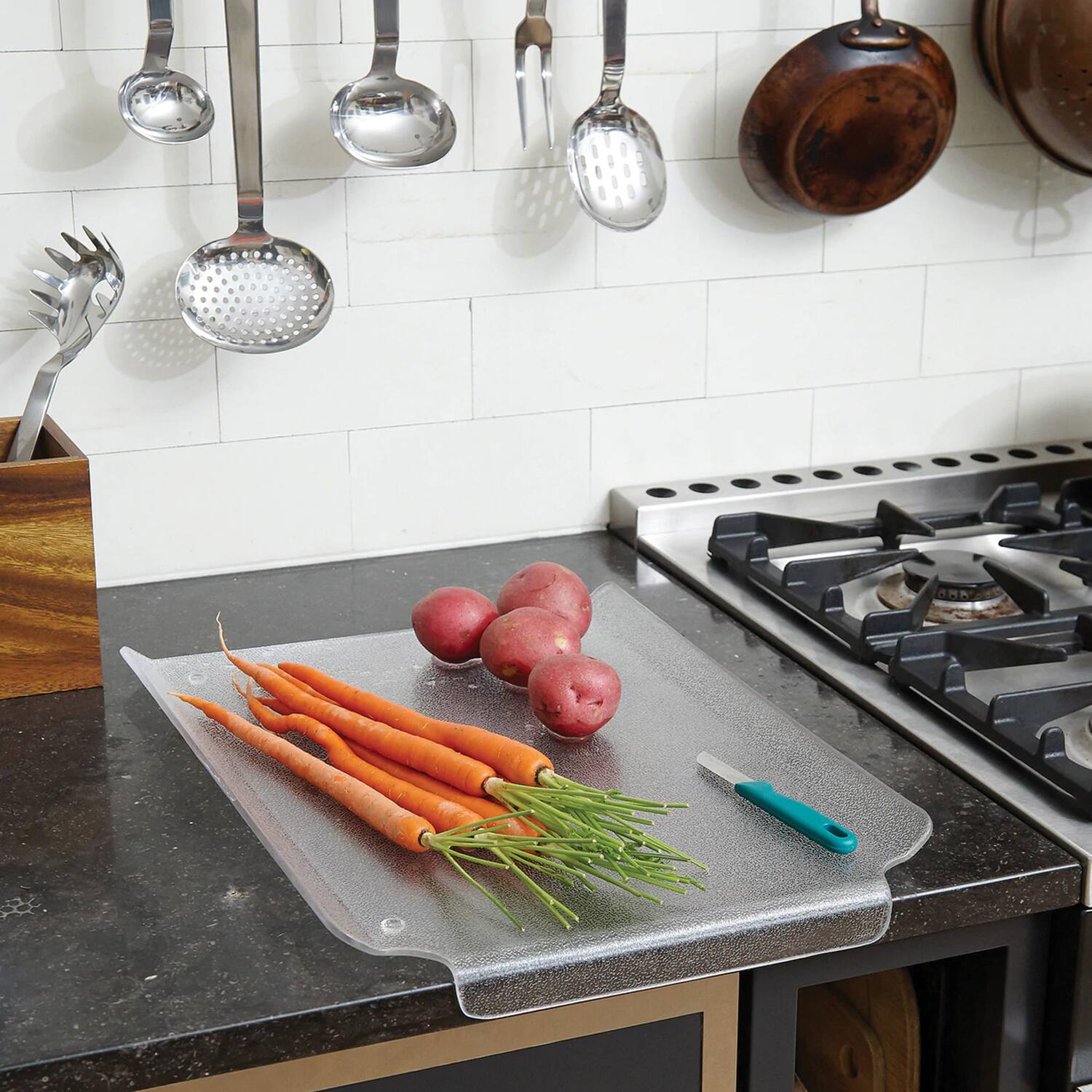 Left. Better Houseware - Better Houseware 344/13f Acrylic Dual-purpose Slanted Drain And Cutting Board - clear.