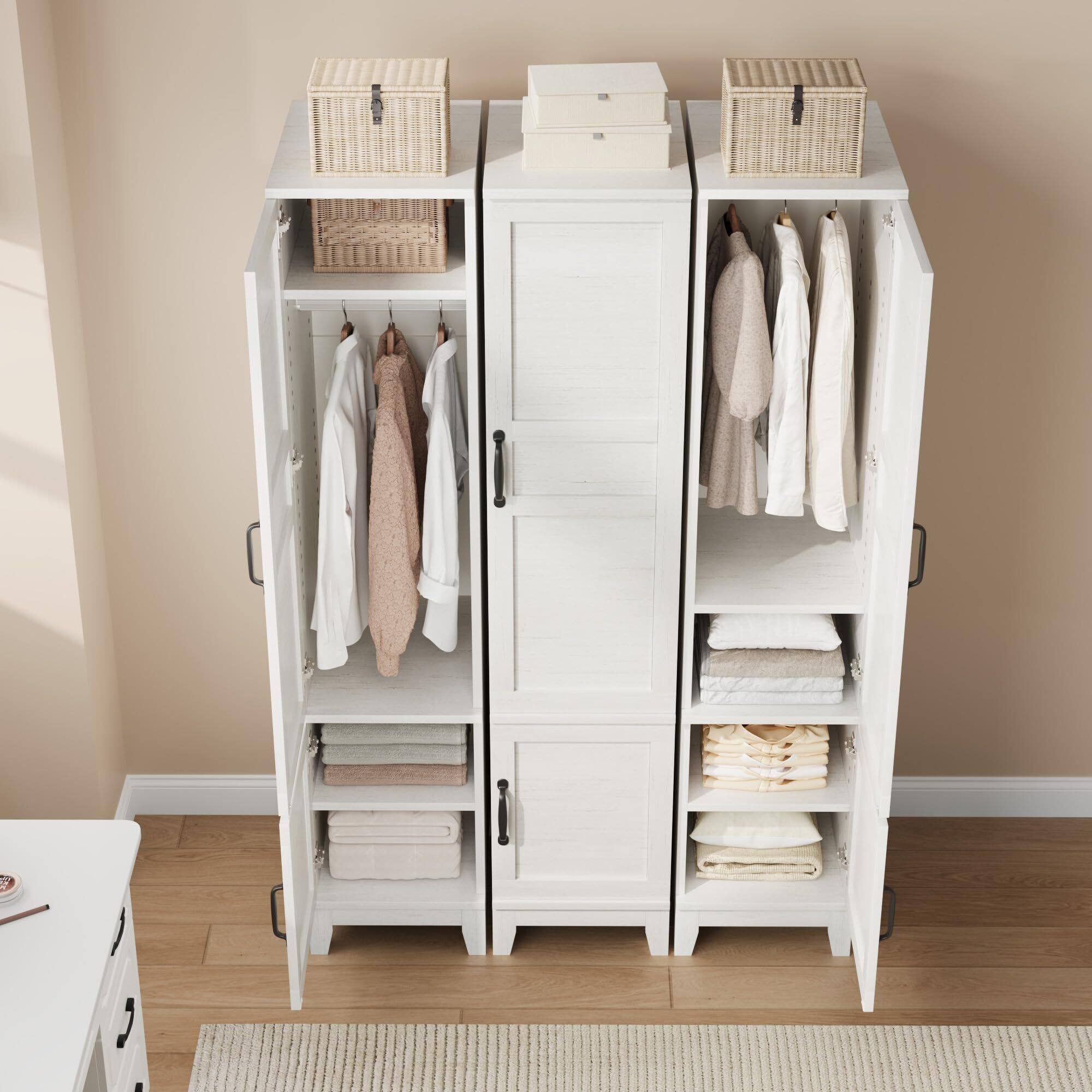 Alt View 4. Acekool - Armoire Wardrobe Closet with 2 Doors,72" Wooden Wardrobe Cabinet with Hanging Rod, Narrow Tall Clothing Armoire Cabinet - White.