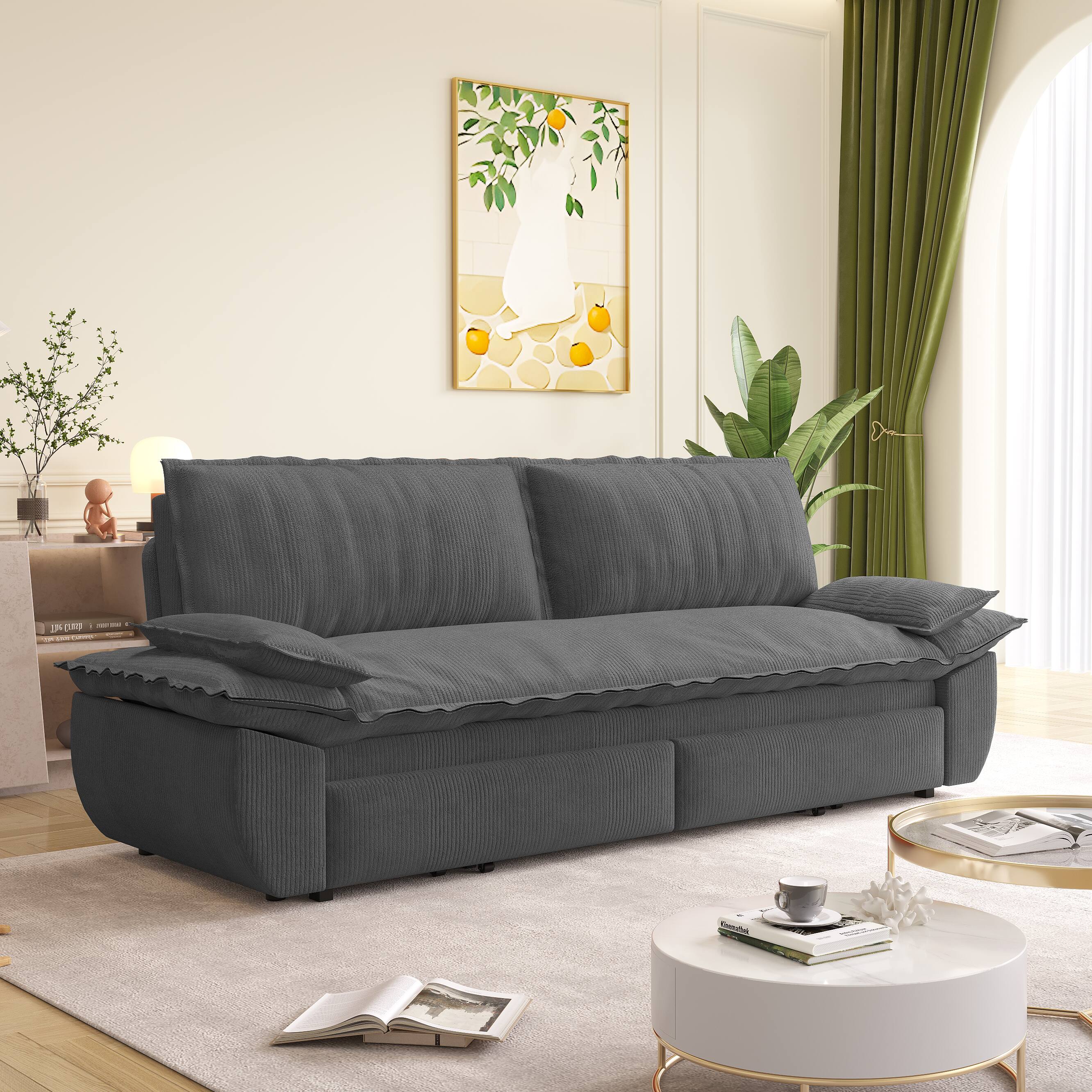 Alt View 2. LOVMOR - 73.2 Queen Pull Out Sofa Bed3in1 Convertible Sleeper SofaMultiFunctional Corduroy Loveseat BedGrey - Grey.