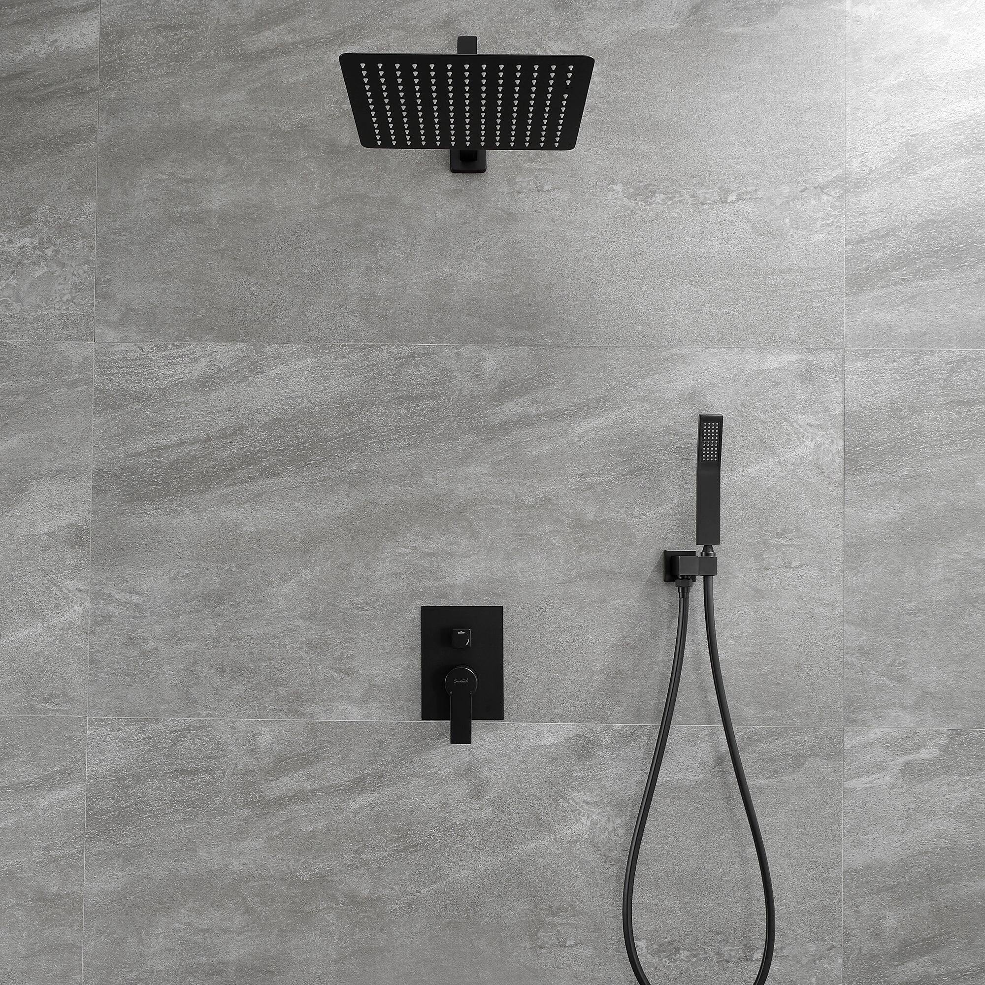 Back. Boyel Living - 1-Spray Patterns with 2.5 GPM 12 in. Wall Mount Dual Shower Heads with Pressure Balance Valve in Matte Black - Matte Black.
