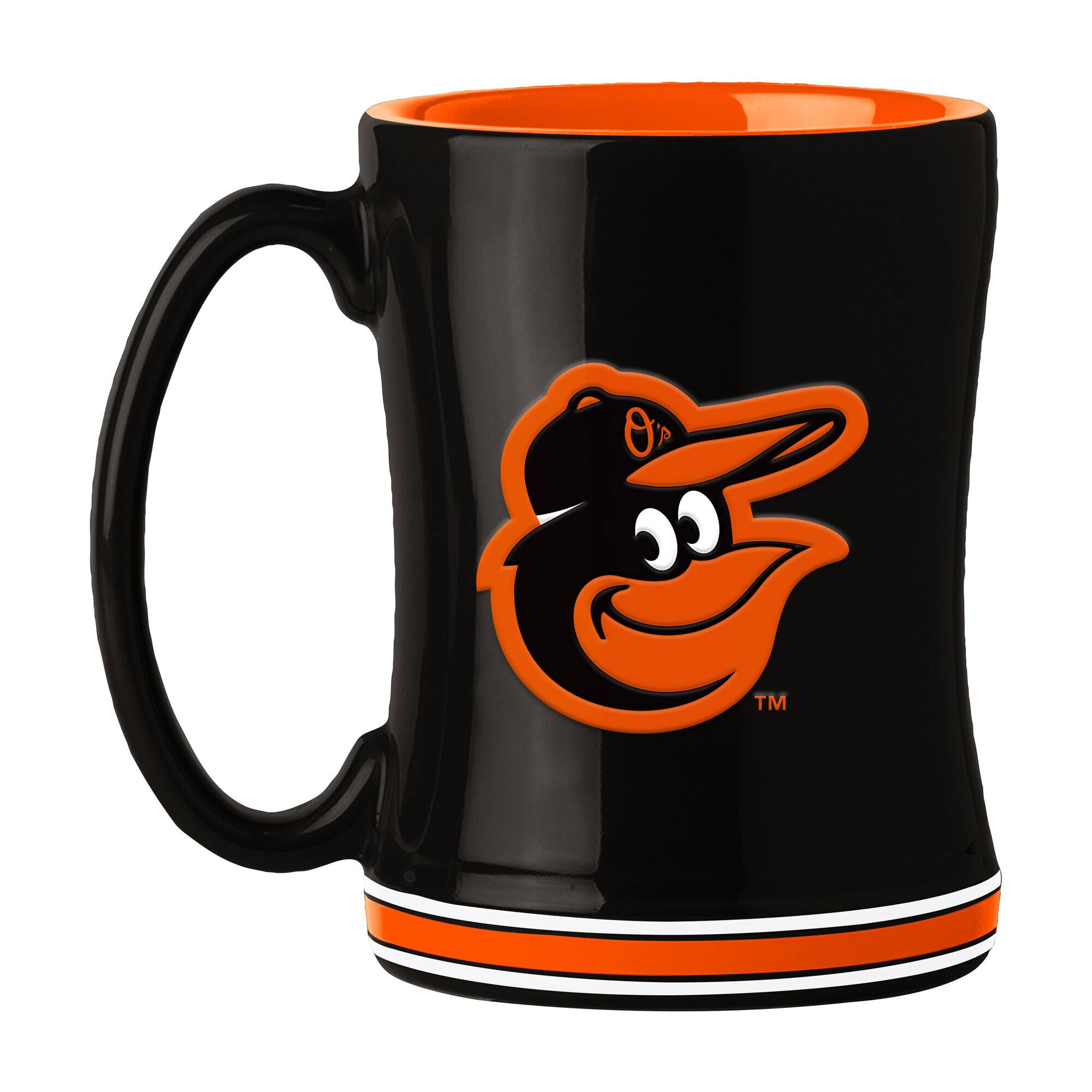 Front. Logo Brands - Baltimore Orioles 14oz. Relief Mug - Multicolor.