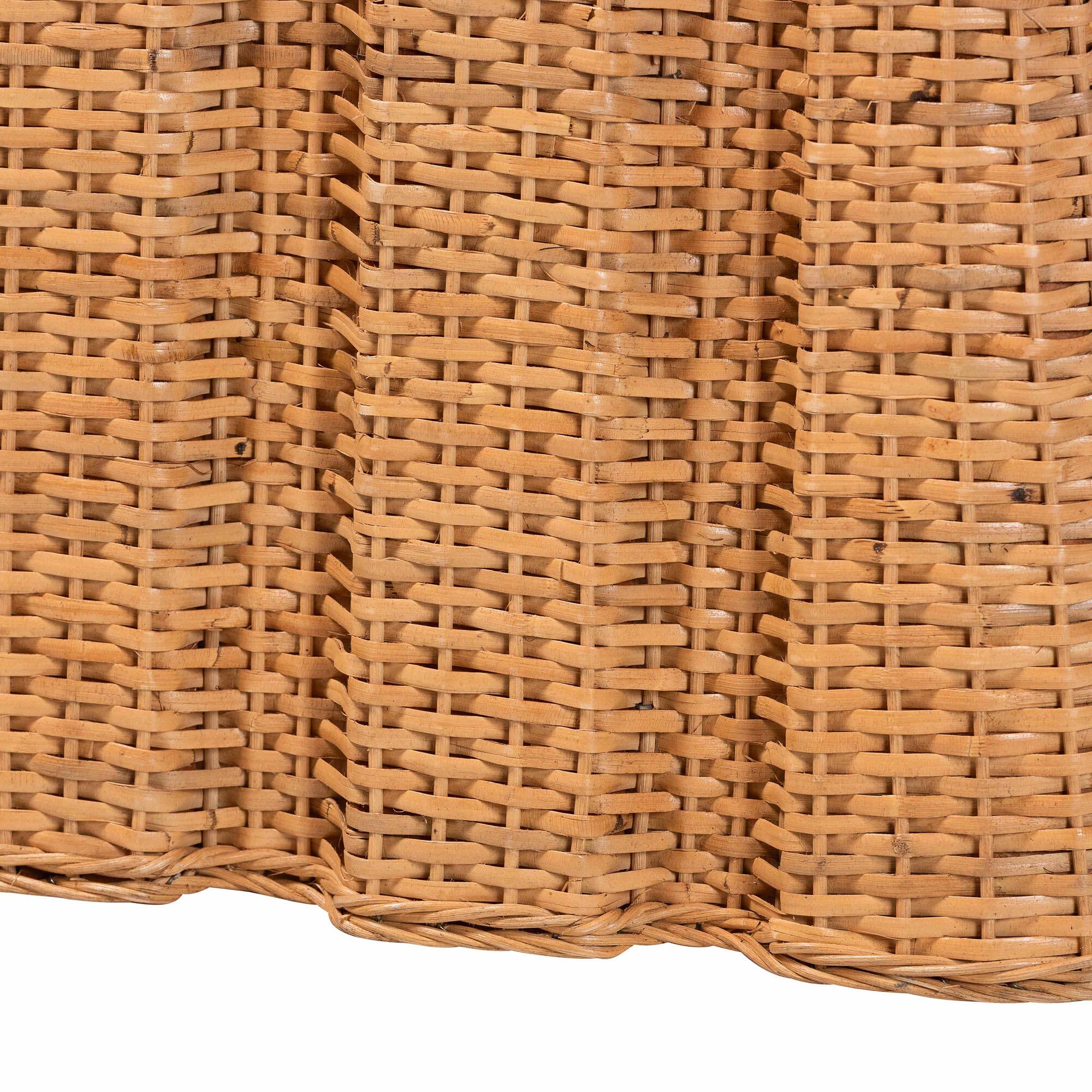 Back. bali & pari - Andrea Natural Rattan End Table - Handwoven Wicker Accent Table with Pleated Skirt, Boho Coastal Side Table - Light Honey.