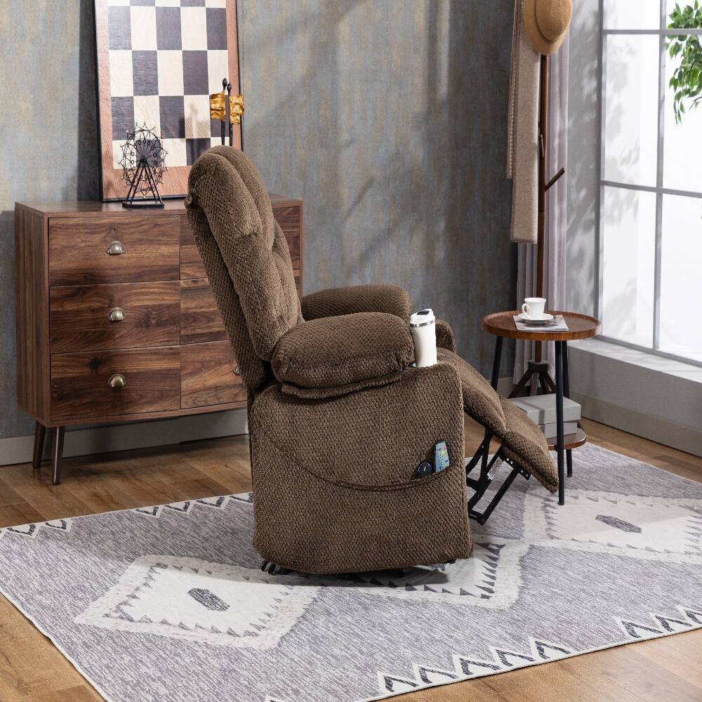 Left. Ropilly - Ropilly brown velvet power lift recliner with heated massage and cup holder - Brown.