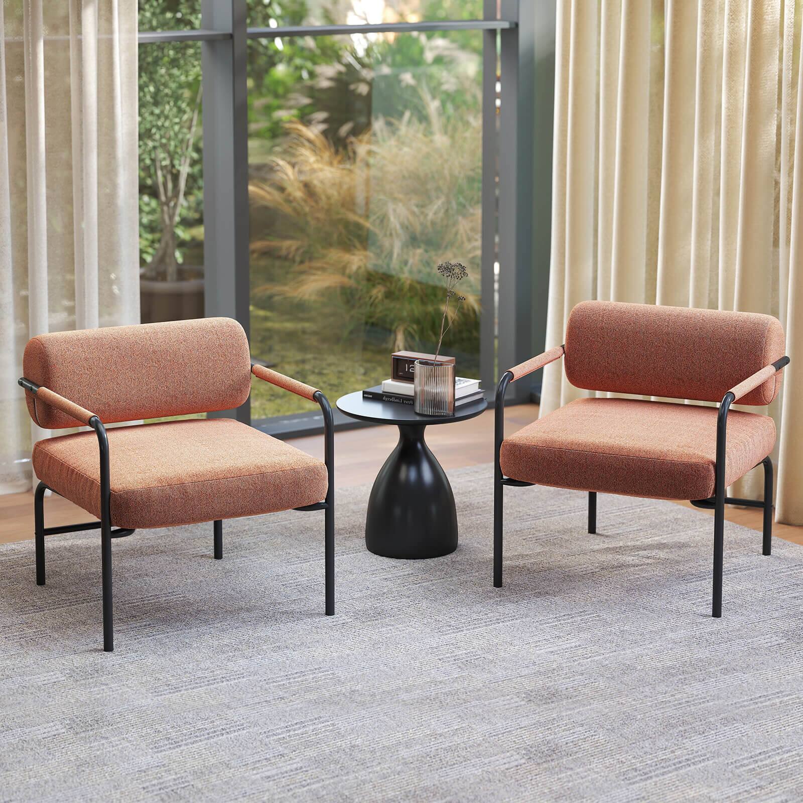 Alt View 1. Costway - Costway 2 PCS Velvet Upholstered Accent Chair with Cylindrical Backrest & Metal Armrests - Brown.