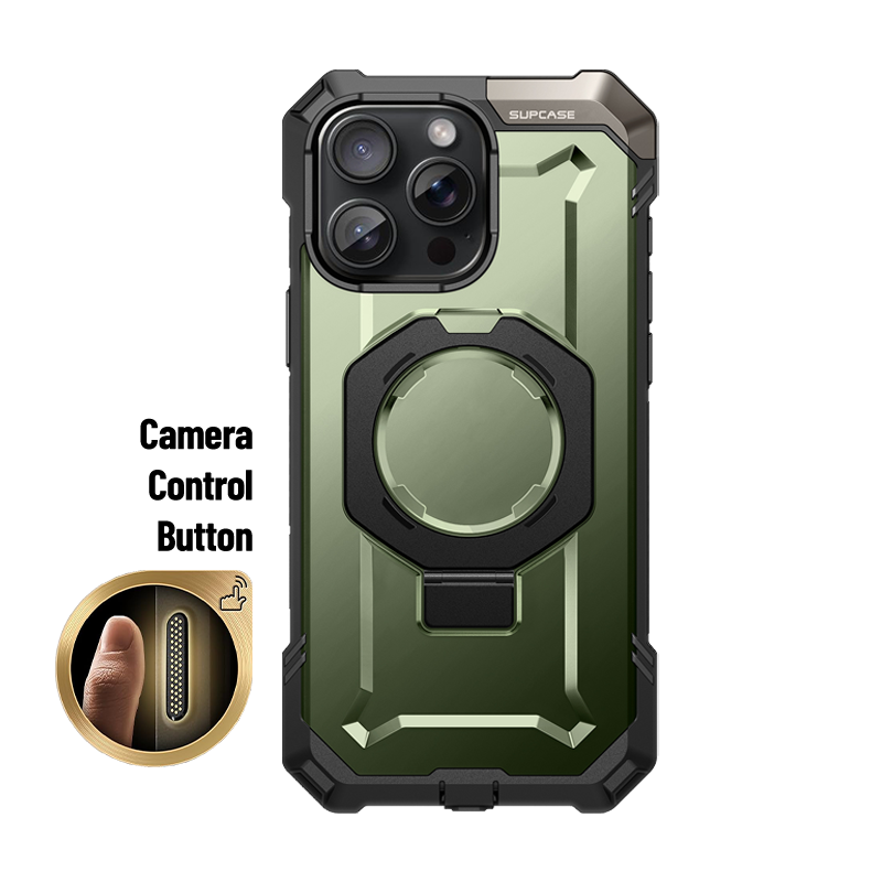 Front. SUPCASE - iPhone 16 Pro 6.3 inch UB Grip MagSafe Camera Control Button Phone Case - Dark Green.