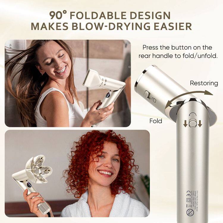 90° FOLDABLE DESIGN MAKES BLOW-DRYING EASIER

Press the button on the rear handle to fold/unfold.

Restoring

Fold