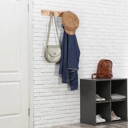 Oumilen - Wood Wall Coat Rack with 4 Hooks – Light Wood Entryway Hanger for Hats, Bags, Umbrellas - Natural