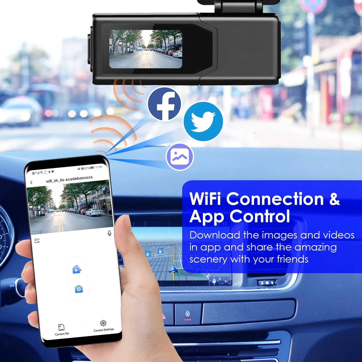 f 0 D 87% 1TO9   wi_t_54-4c40ebaxxoc 69 WiFi Connection & App Control Download the images and videos in app and share the amazing scenery with your friends Camera Me Camera Settings