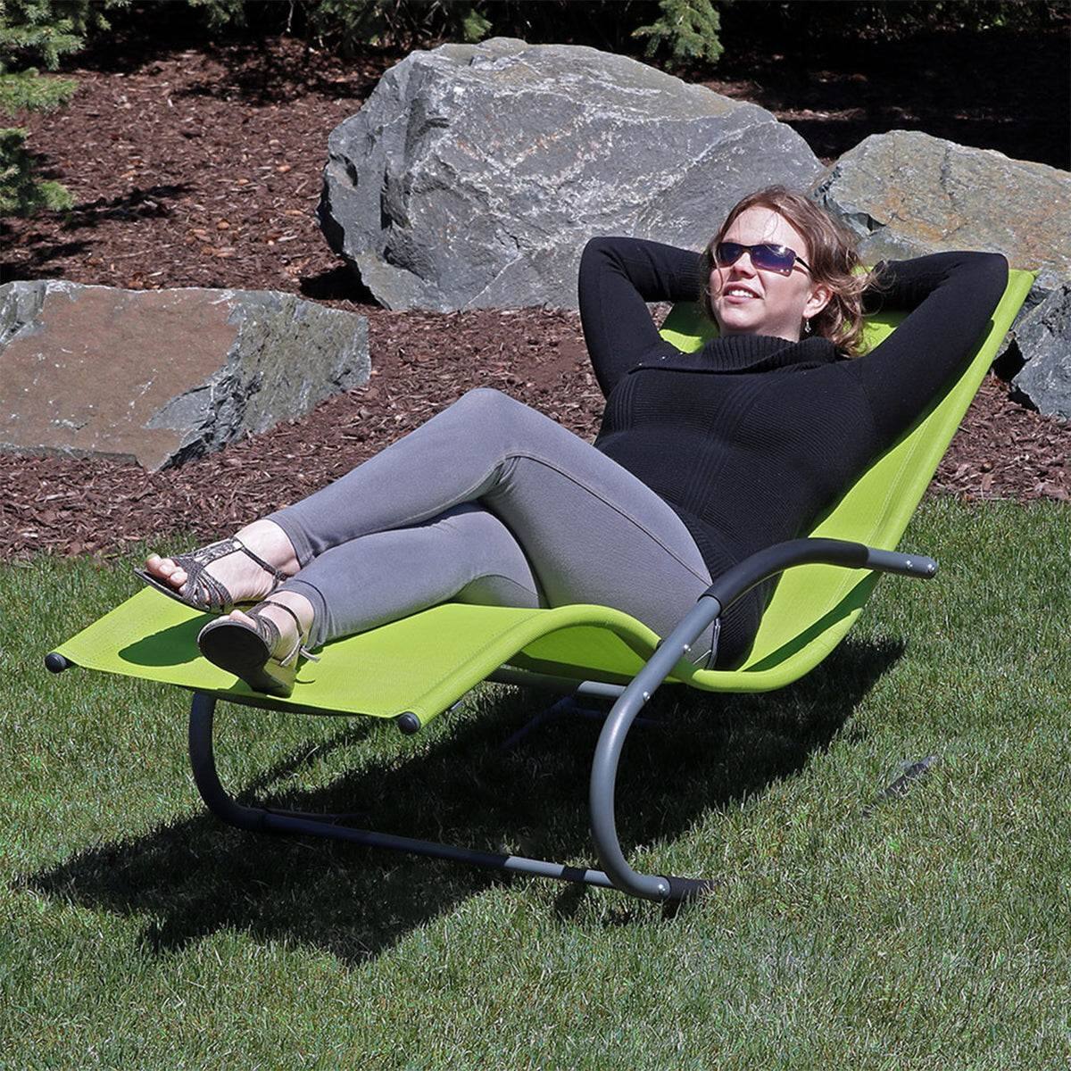 Back. Hivvago - Modern Green Rocking Chaise Lounge Chair Patio Lounger with Pillow - Green.