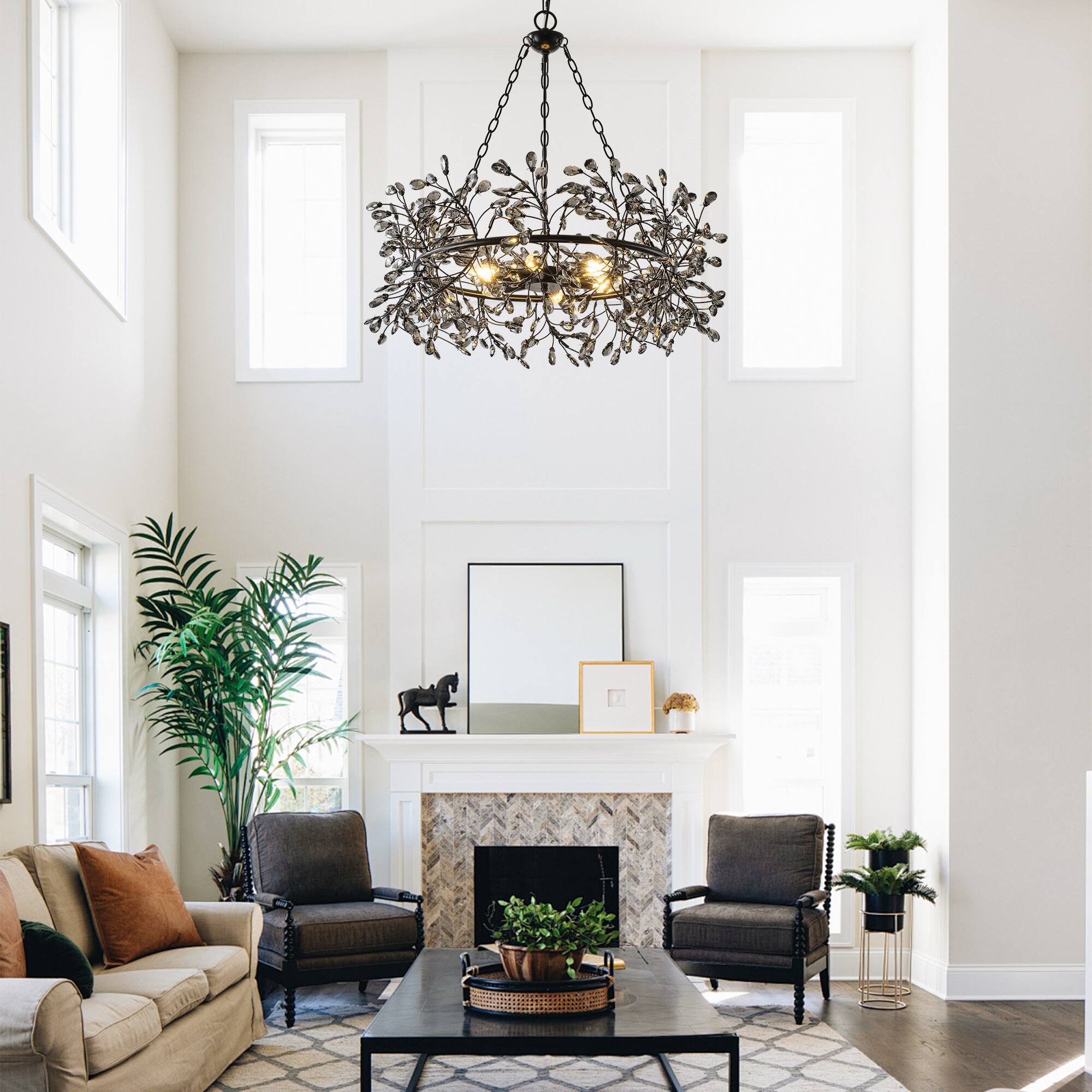 Angle. Parrot Uncle - Vintage Black 6-Light Crystal Chandelier with Adjustable Chain - Black.