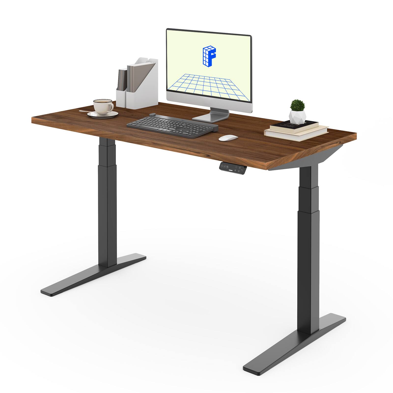 Alt View 3. FlexiSpot - FlexiSpot E7Pro 55''W Electric Adjustable Standing Desk, Black Walnut/Black - Walnut.