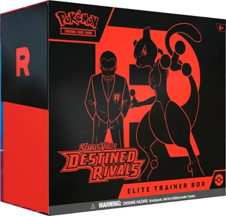 R PoKEMON TRADING CARD GAME R 6+ STARLET VIOLET DESTINED RIVALS TRAINER BOX ELITE CHILDREN UNDER 3 YEARS. PARTS. NOT FOR CHOKING HAZARD SMALL WARNING: CHOKING HAZARD.
