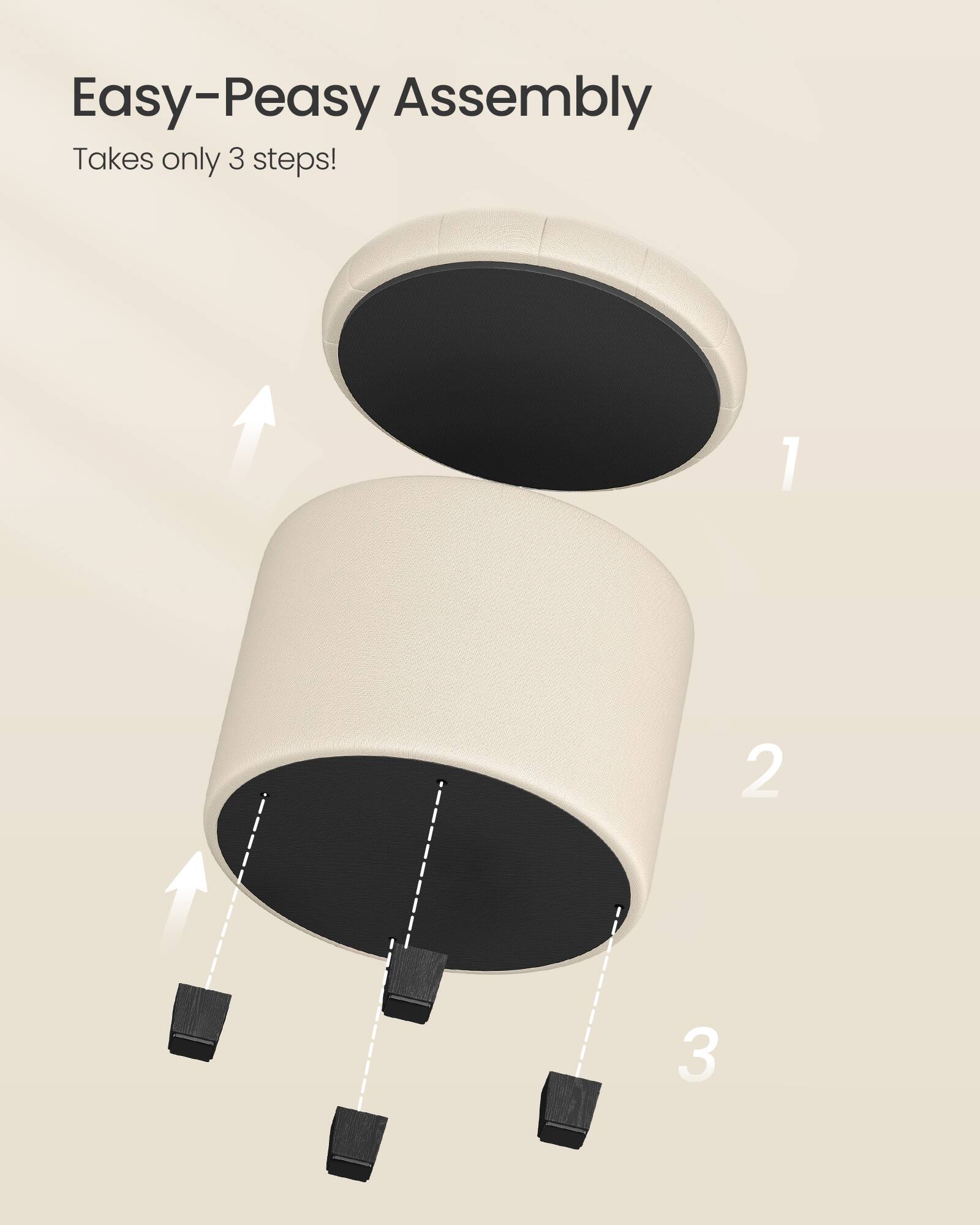 Easy-Peasy Assembly Takes only 3 steps! 1 2 3