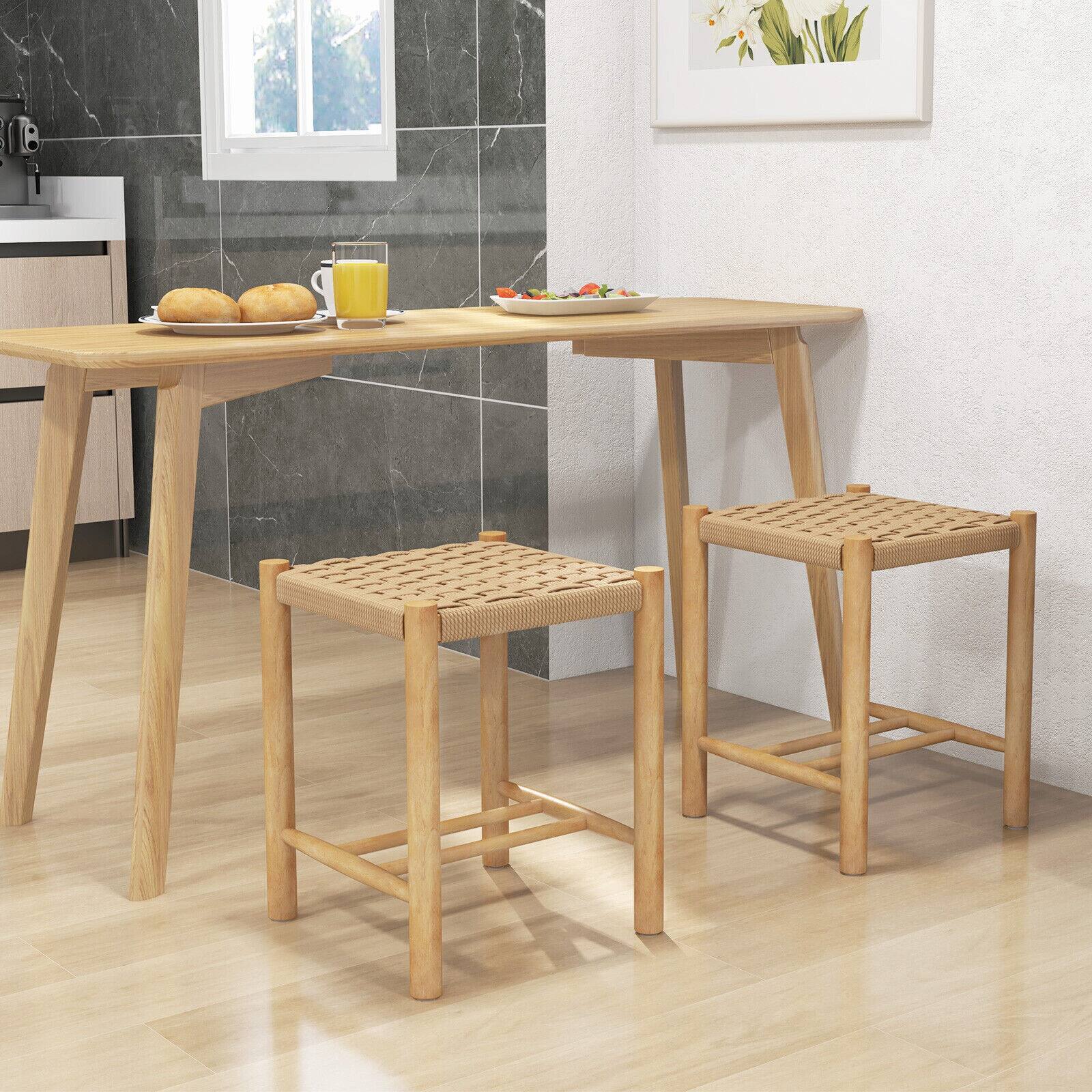 Alt View 1. Ecooso - Dining Stool Set of 2 with Rubber Wood Frame-Natural - Natural.