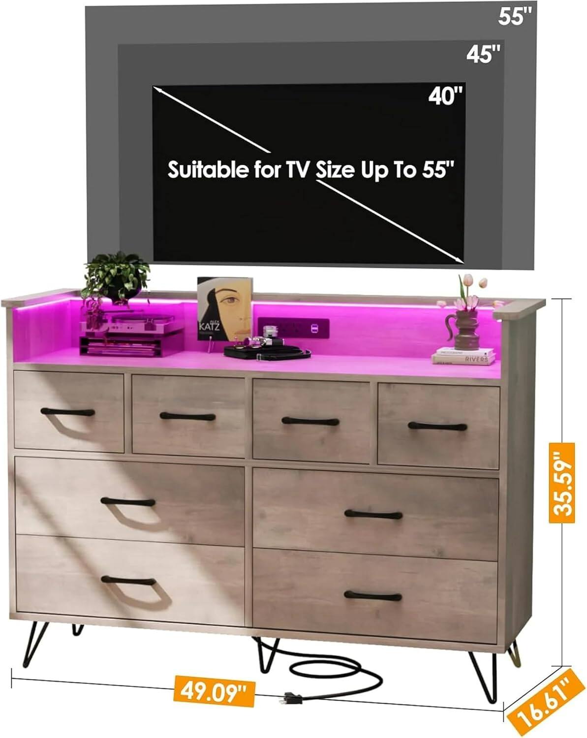 Sure, here is the corrected and grouped text from the image:

- Suitable for TV Size Up To 55"
- 55"
- 45"
- 40"
- 49.09"
- 35.59"
- 16.61"