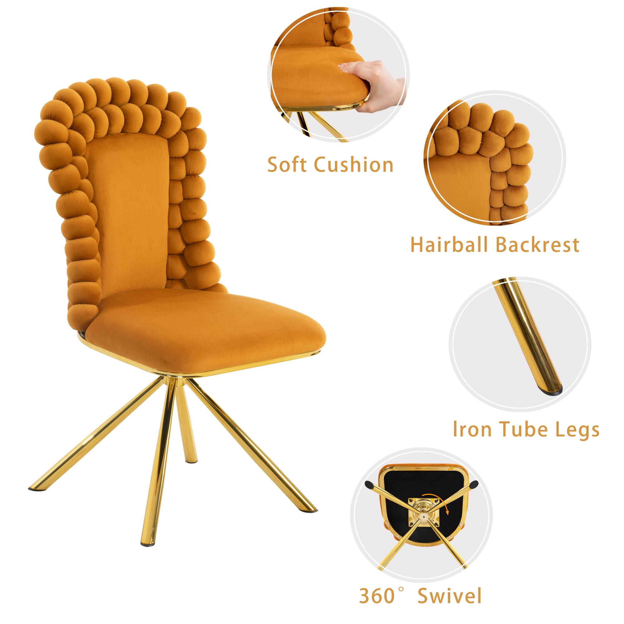 Soft Cushion  
Hairball Backrest  
Iron Tube Legs  
360° Swivel