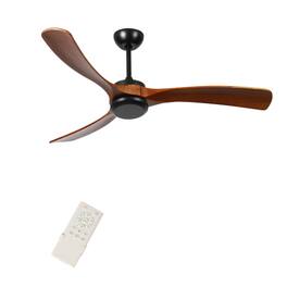 LUCKY ONE - 72" Low Profile Ceiling Fan No Light Remote 6-Speed Wood Blades - Black,Natural Wood