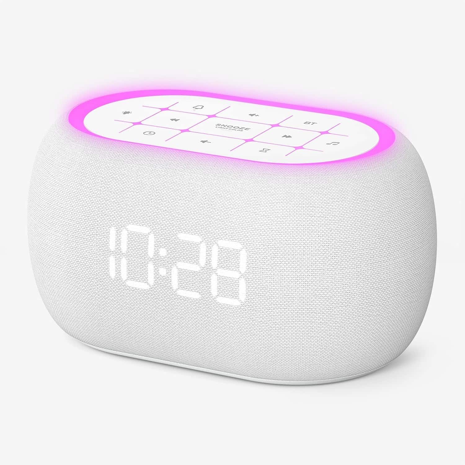 Stamp n Camp - ANJANK White Noise Sound Machine Alarm Clock with Bluetooth Speaker, 21 Relaxing Sounds, 7 Night Lights,0-100% Volume - B-white-B-White