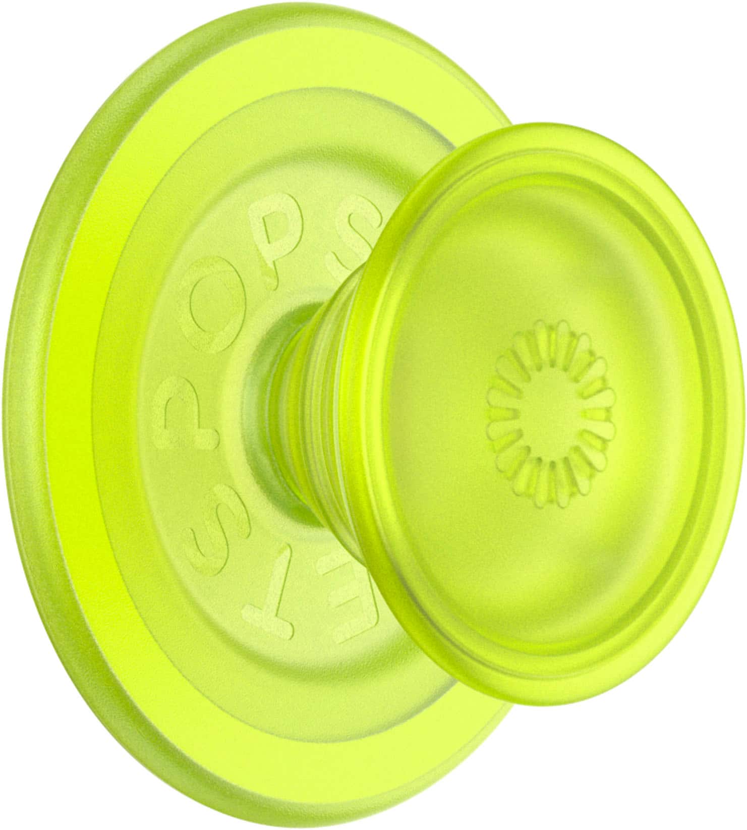 Front. PopSockets - MagSafe PopGrip Universal Magnetic Grip & Stand with Adapter Ring for Cell Phones - GITD Chartreuly Translucent.