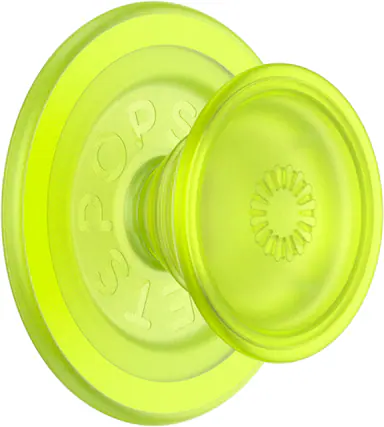 Front. PopSockets - MagSafe PopGrip Universal Magnetic Grip & Stand with Adapter Ring for Cell Phones - GITD Chartreuly Translucent.