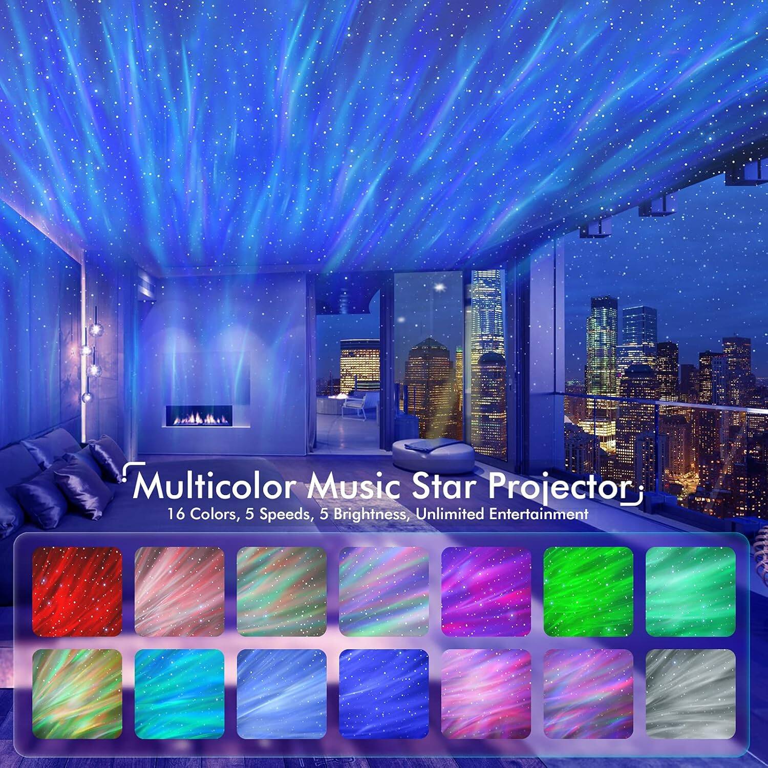 Multicolor Music Star Projector  
16 Colors, 5 Speeds, 5 Brightness, Unlimited Entertainment