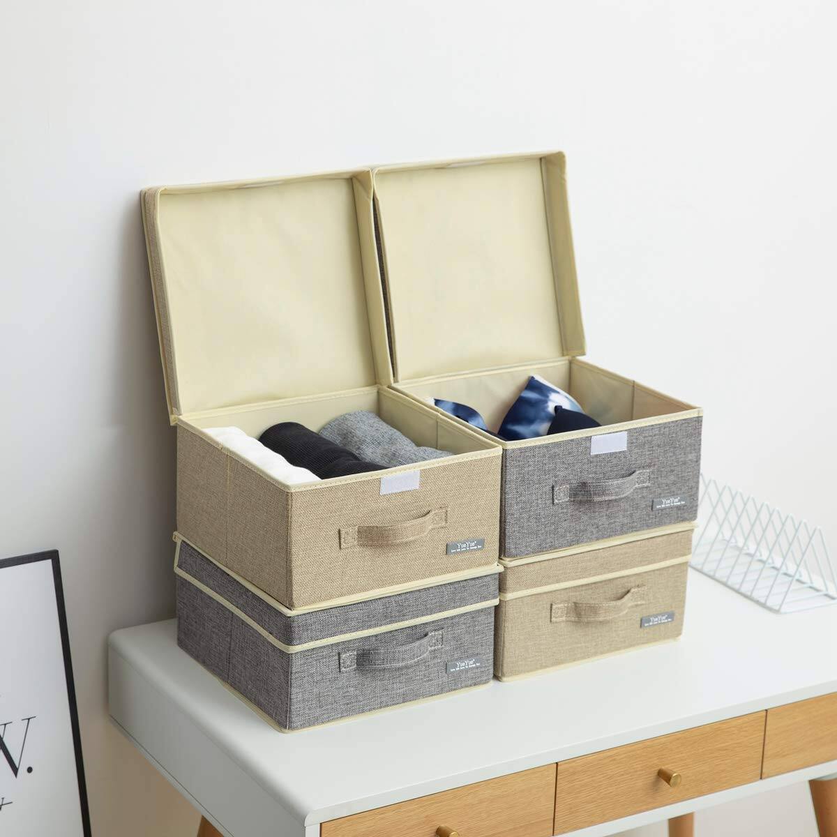 Alt View 2. HM 1810 - YueYue Fabric Storage Box Lids Foldable Linen Storage Box Lids Linen Set 12 4in 12in 6 7in - 2 color 12.4 in/12 in/6.7 in.