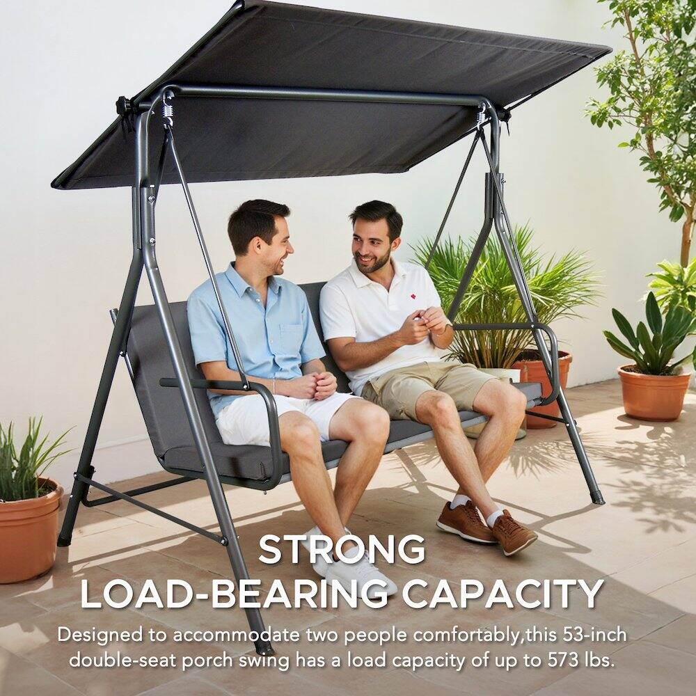 STRONG LOAD-BEARING CAPACITY  
Designed to accommodate two people comfortably, this 53-inch double-seat porch swing has a load capacity of up to 573 lbs.