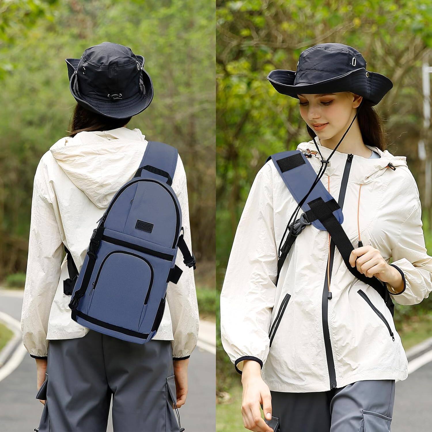 Alt View 1. mosiso - Camera Sling Bag Shockproof Photography Camera Backpack with Tripod Holder & Removable Modular Inserts - Steel Blue.