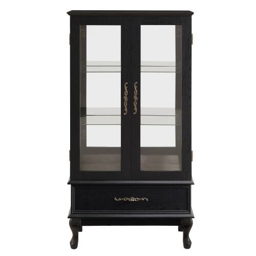 Alt View 4. LUCKY ONE - 25.98in Freestanding Lighted Curio Cabinet with Drawer and Adjustable Shelves for Wine Collectibles - Black.
