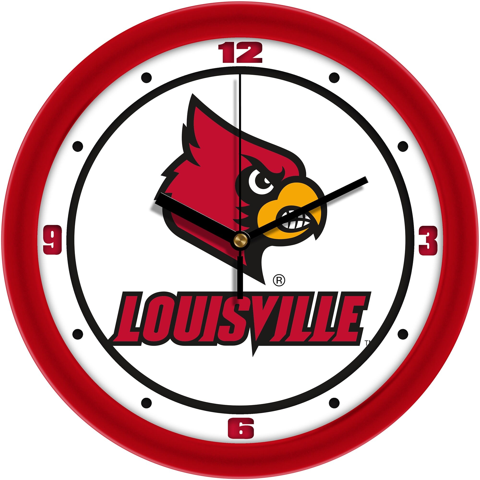 MpDirect - Louisville Cardinals 11.5'' Suntime Premium Glass Face Traditional Logo Wall Clock - Multicolor