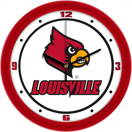 Front. MpDirect - Louisville Cardinals 11.5'' Suntime Premium Glass Face Traditional Logo Wall Clock - Multicolor.