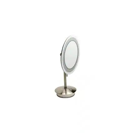 Front. Alfi - Brushed Nickel Tabletop Round 9" 5x Magnifying Cosmetic Mirror with Light - Silver.