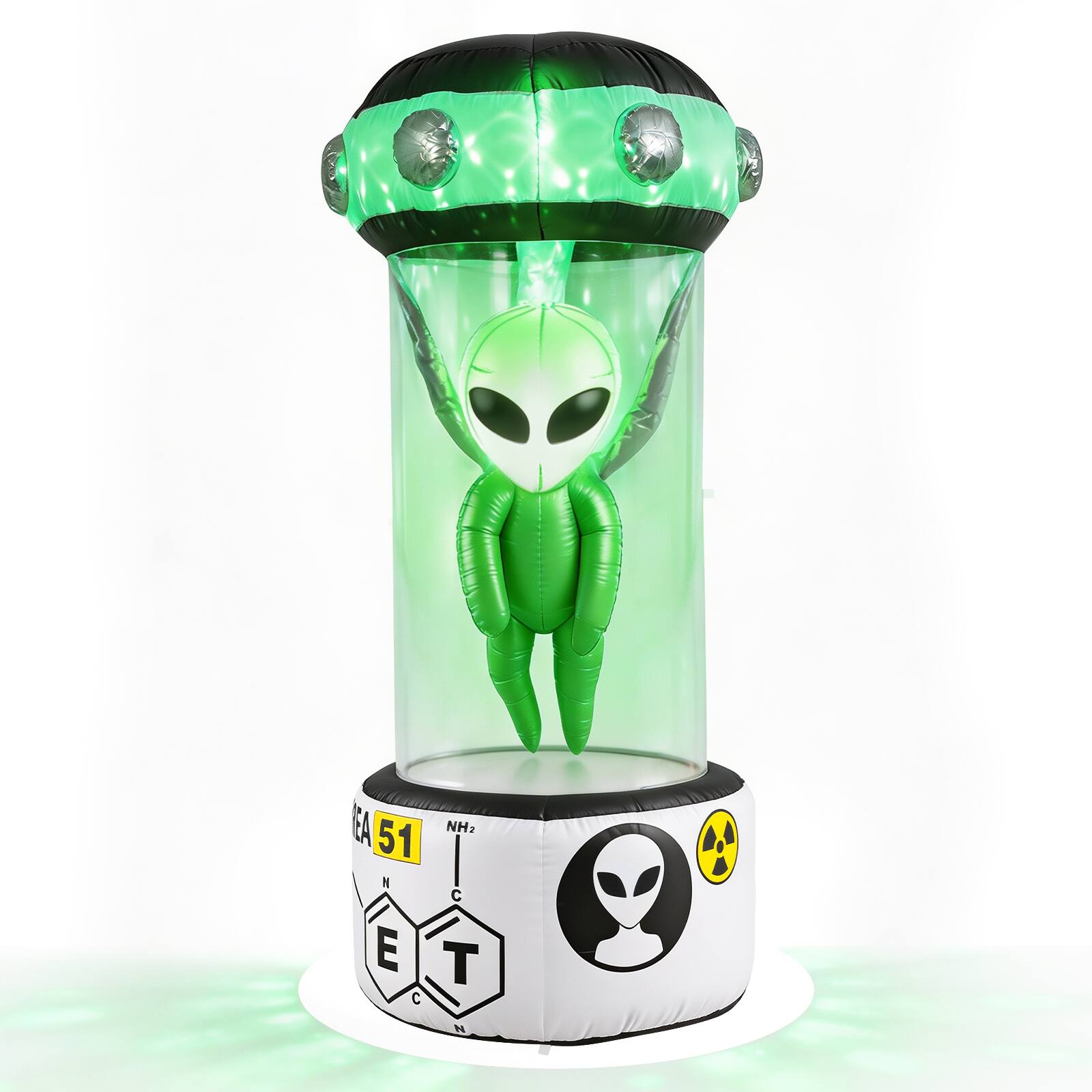 Alt View 1. Costway - Costway Halloween Blow Up Alien Outdoor Decorations with Rotating Flashing Green Lights - White + Green.
