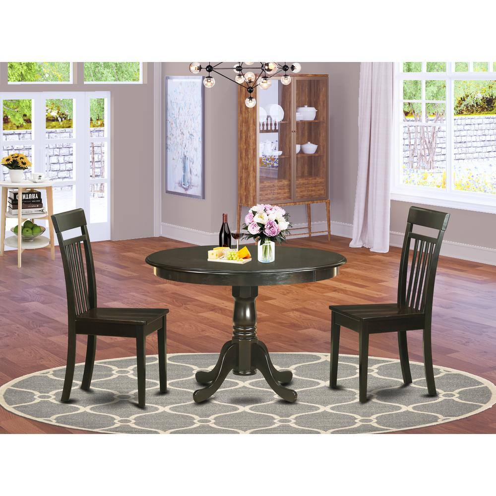 Back. East West Furniture - 3 PC Kitchen Table set-small Table and 2 Kitchen Chairs. - Cappuccino.