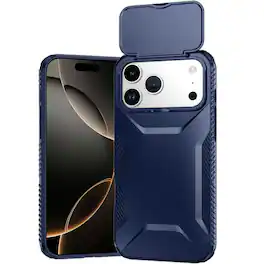 Kitcheniva - Rugged Side Grip Sliding Lens Cover Plus Tempered Glass For iPhone 17 Pro Max - Dark Blue