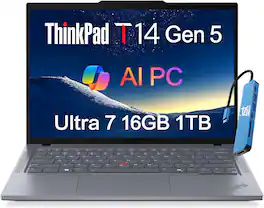 Lenovo - Upgraded - ThinkPad T14 Gen5 14" FHD+ Business Laptop - Intel Core Ultra 7 with 16GB Memory - 1TB SSD - Windows 11 Pro - Luna Grey