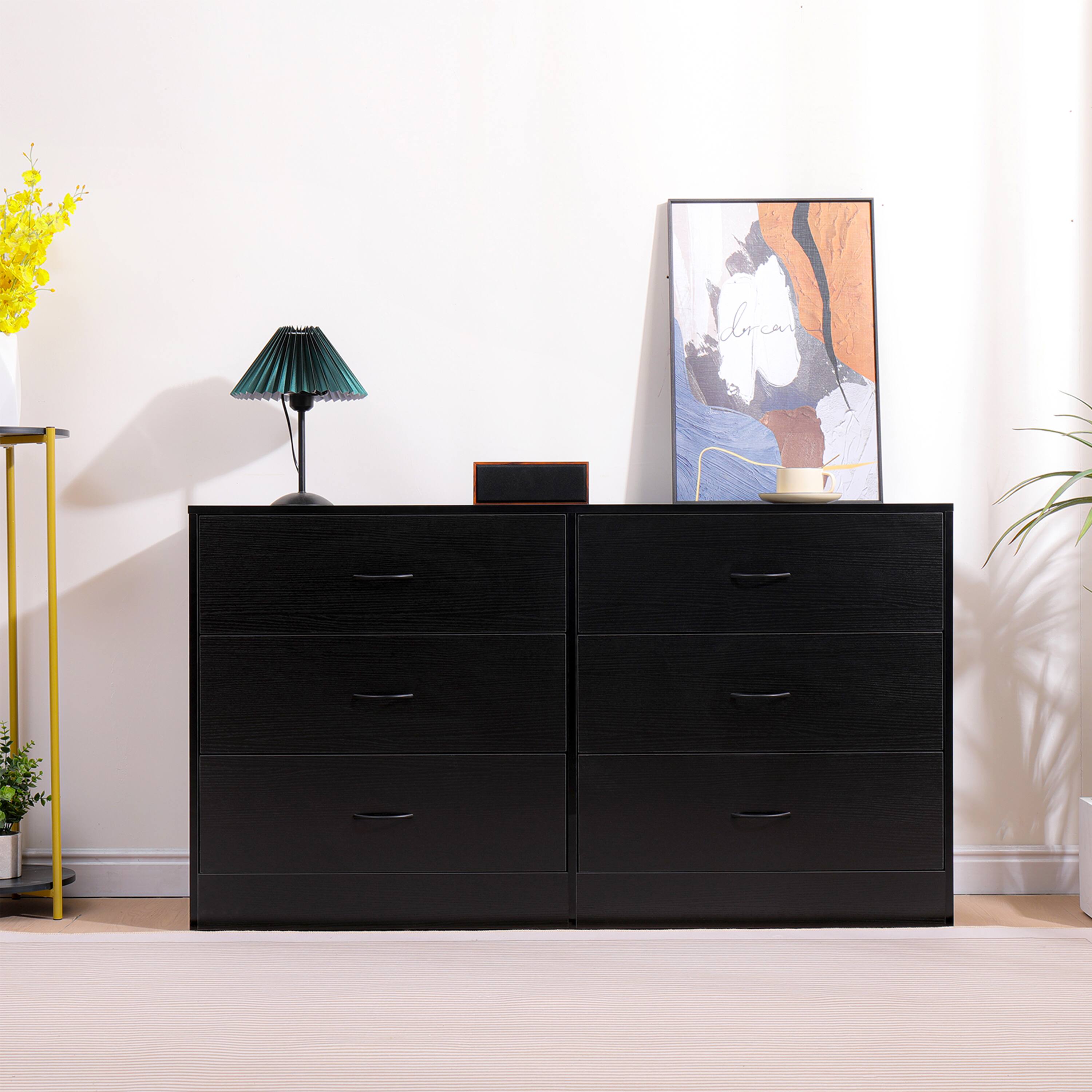 Alt View 3. SKONYON - Modern 6 Drawer Wood Dresser for Bedroom - Black.
