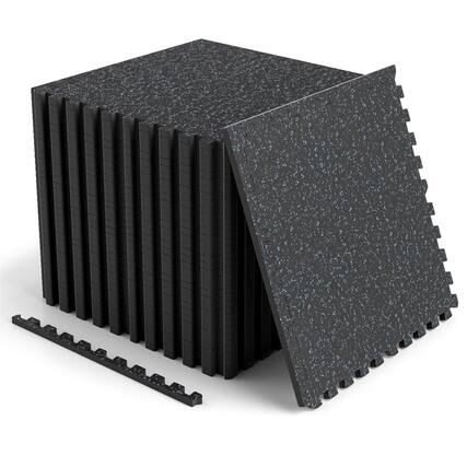 Front. Boyel Living - 2 Pieces 0.39 inch Thick Rubber Top Exercise Mat 48 Sq Ft with Boarders-color-Blue - Black.