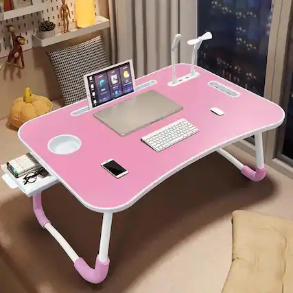 Front. Furno Fusion - Pink Portable Foldable Laptop Bed Desk with 4 USB Ports,Cooling Fan, LED Light,Storage Drawer and Cup Holder.
