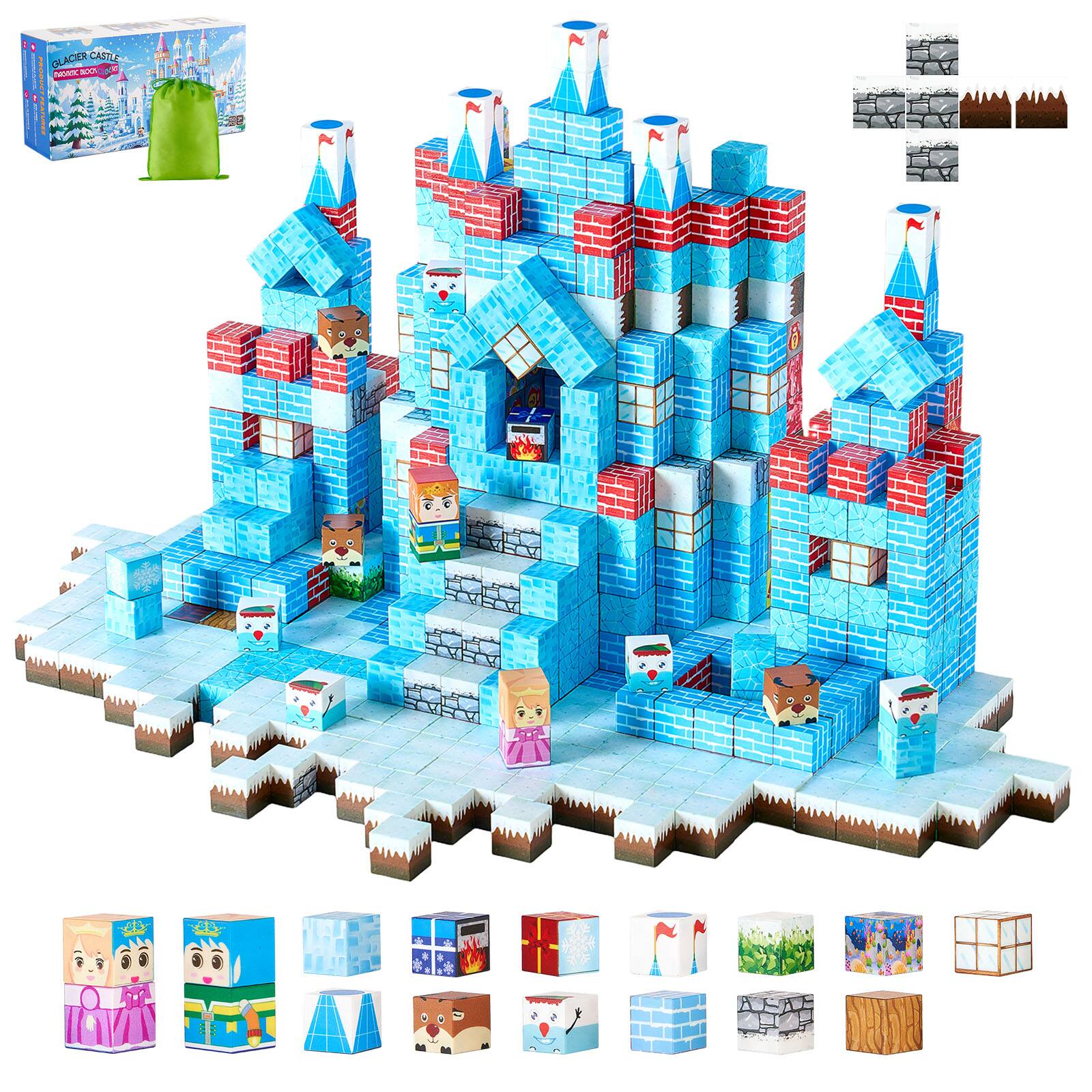 VEVOR - Magnetic Blocks, 150 PCS Glacier Castle Set, Magnetic Building Cubes for Kids, STEM Montessori Sensory Toys - Blue