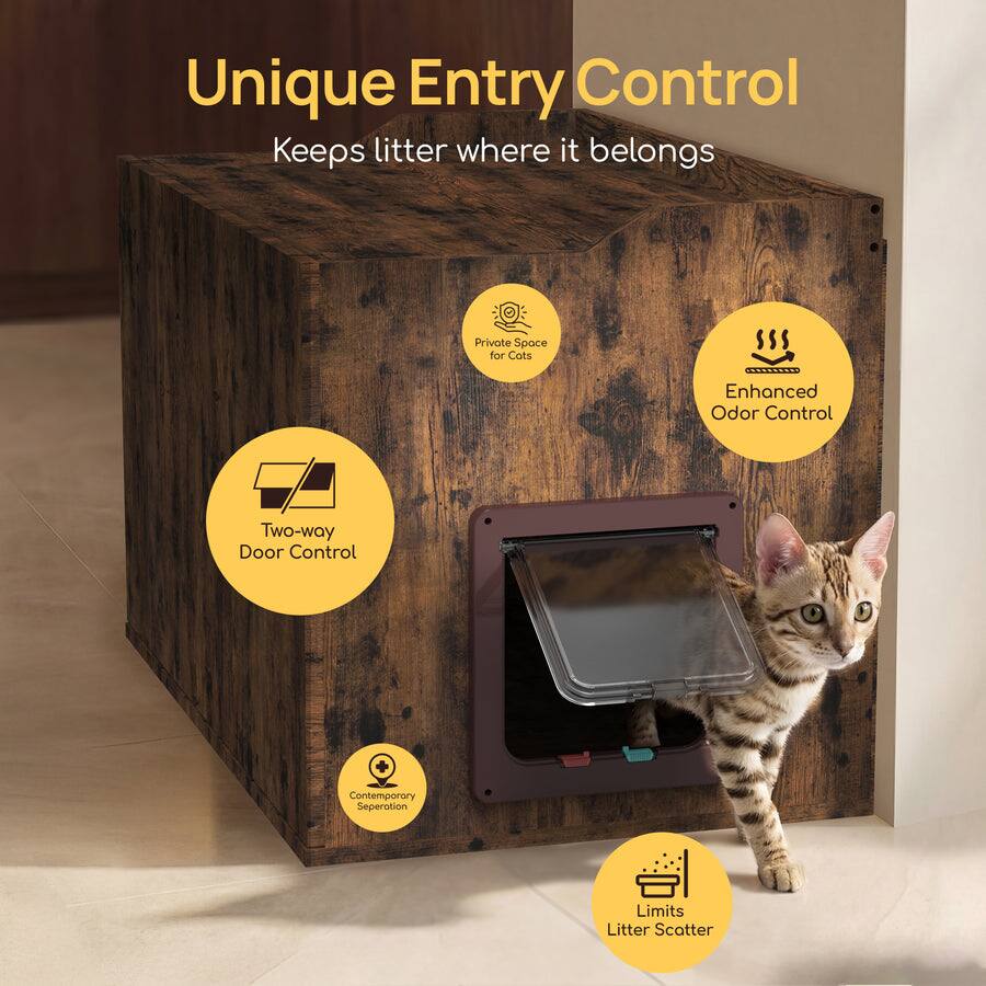 Unique Entry Control  
Keeps litter where it belongs  

- Private Space for Cats  
- Enhanced Odor Control  
- Two-way Door Control  
- Contemporary Separation  
- Limits Litter Scatter