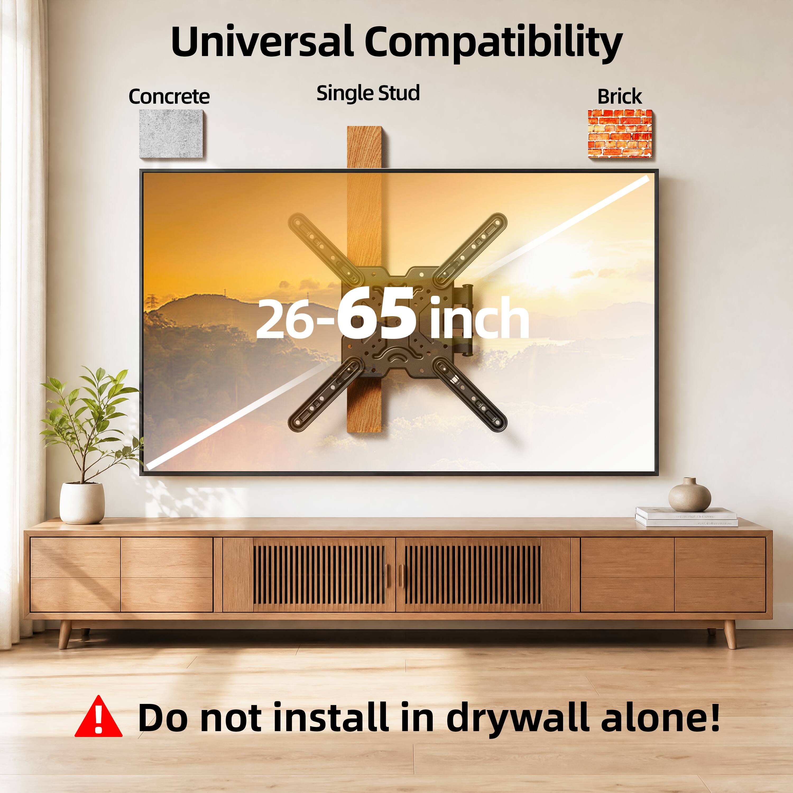 Universal Compatibility Concrete Single Stud Brick 26-65 inch! Do not install in drywall alone!