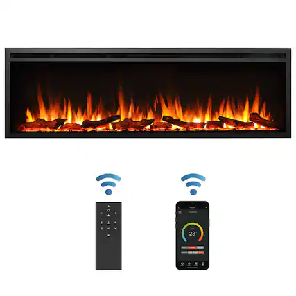 Front. Edendirect - 60 in. Wall Recessed and Wall Mounted Electric Fireplace in Black with Touch Control Panel and Remote Control - Black.