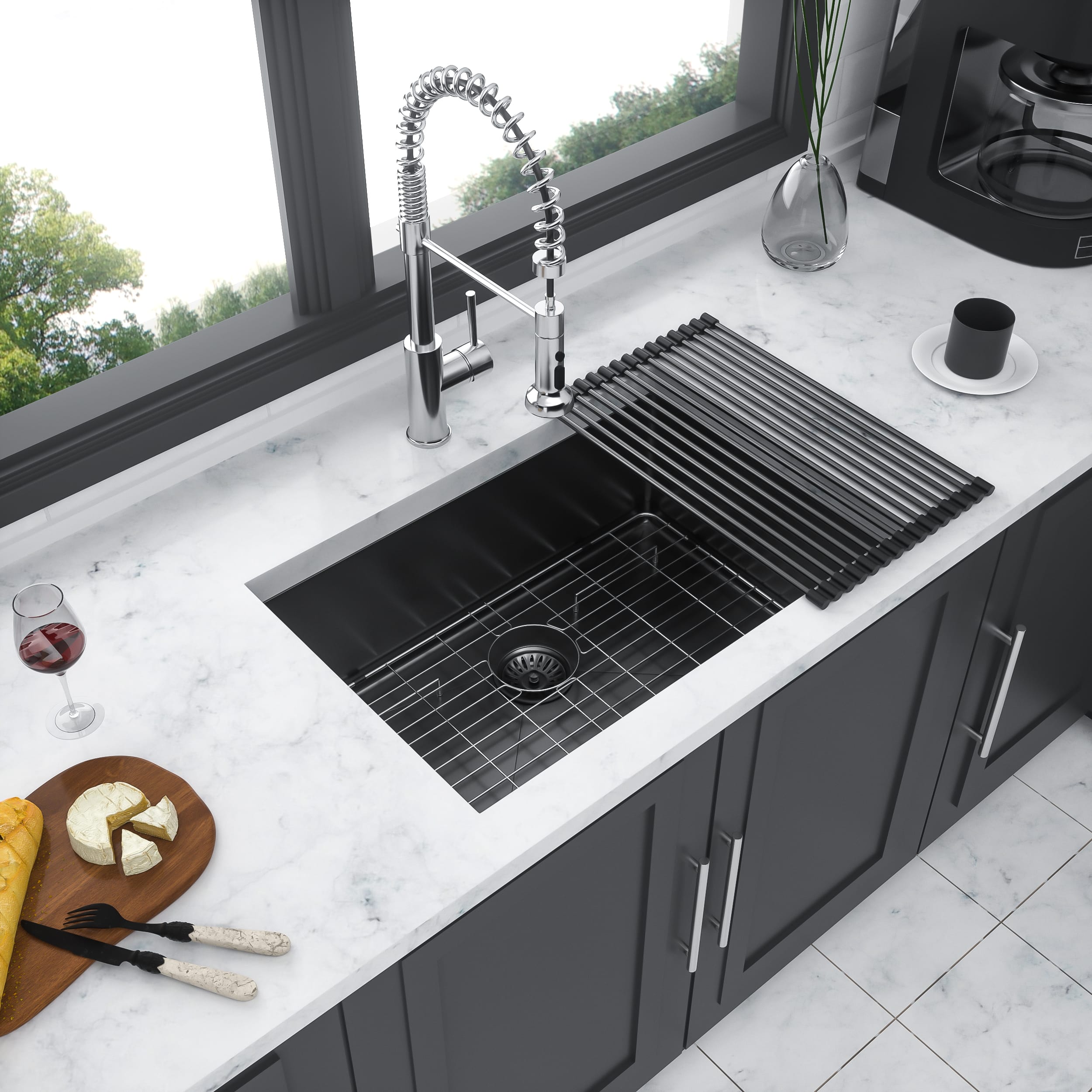 Siljoy - 23" Kitchen Sink - 23"x 18"x 9" Undermount Single Bowl Kitchen Stainless Steel with 9 Inch Deep - Gunmetal Black