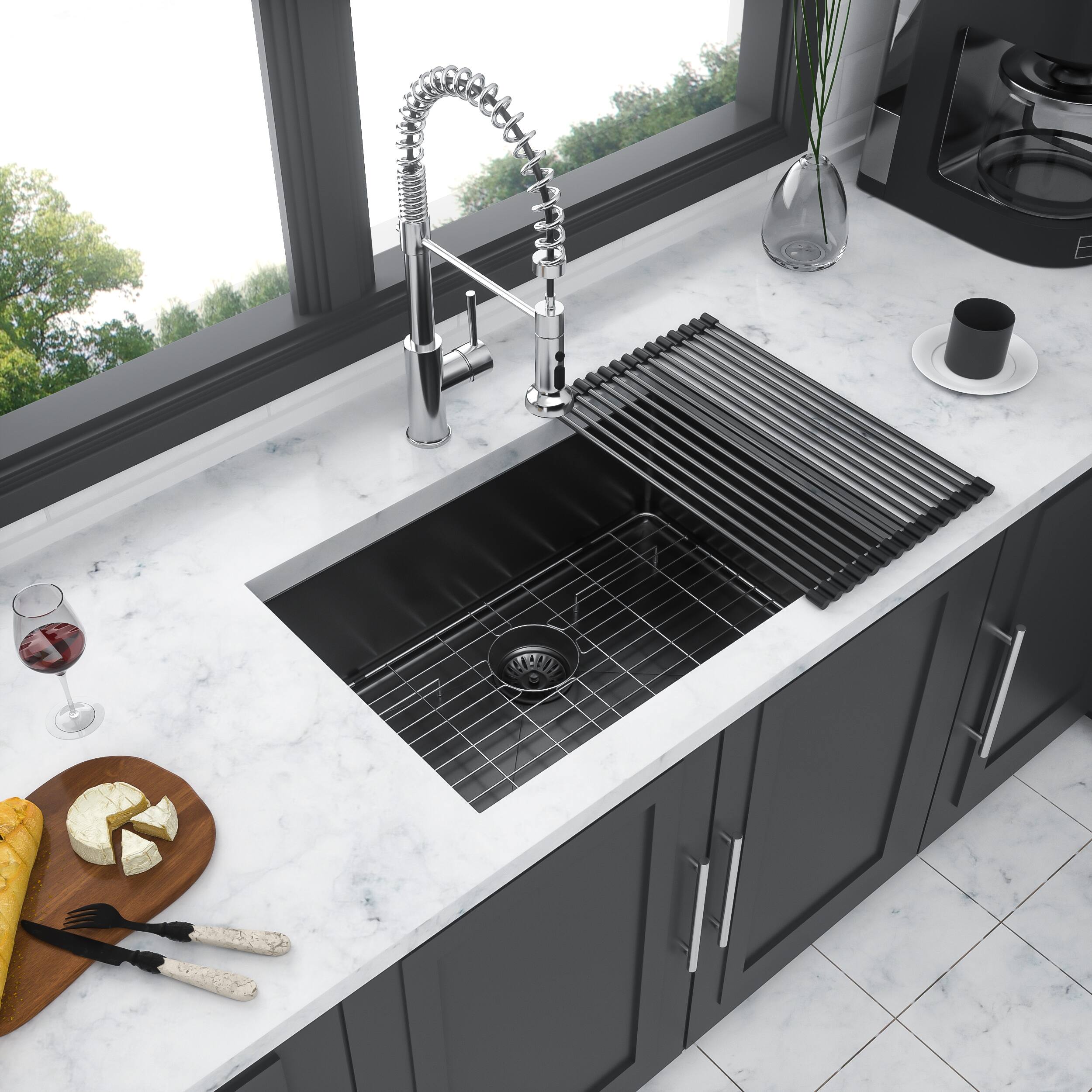 Front. Siljoy - 23" Gunmetal Black Kitchen Sink - 23"x 18"x 9" Undermount Single Bowl Kitchen Stainless Steel with 9 Inch Deep - Gunmetal Black.