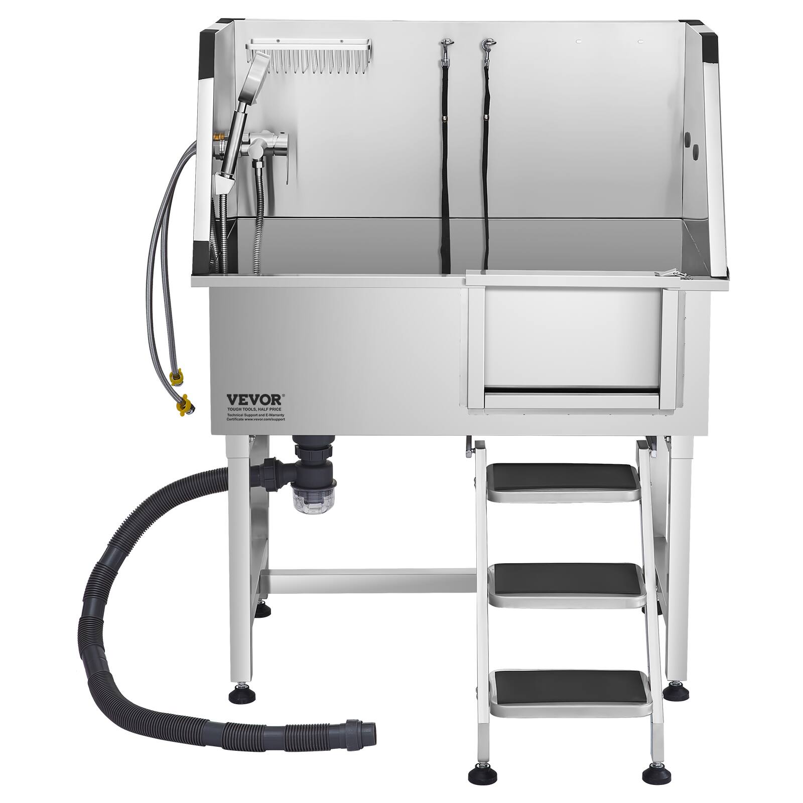 Alt View 5. VEVOR - Stainless Steel Dog Washing Station, 38 inch Pet Grooming Tub w/ Storage Stairs, Faucet & Showerhead.
