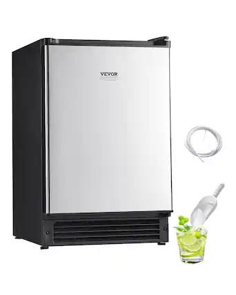 Front. VEVOR - Undercounter Built-in Ice Maker, 15 Lbs/Day Under Counter Ice Maker Machine with Reversible Door Stainless Steel - Silver.