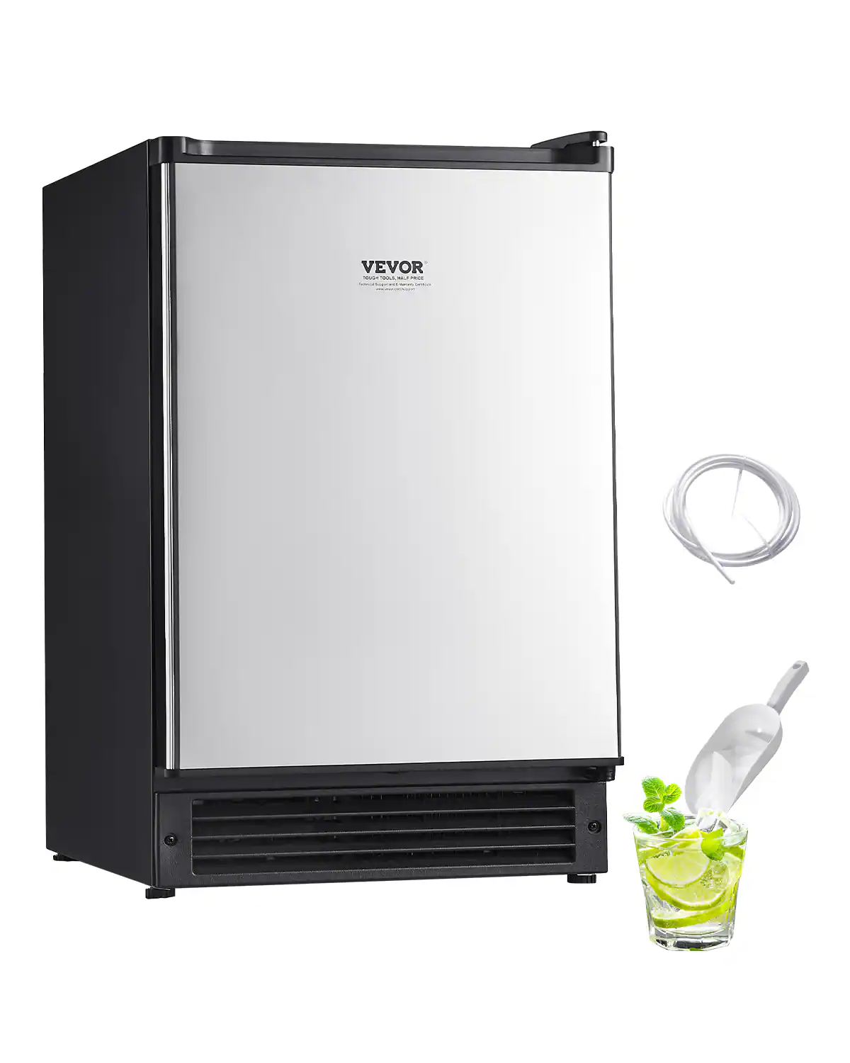 Front. VEVOR - Undercounter Built-in Ice Maker, 15 Lbs/Day Under Counter Ice Maker Machine with Reversible Door Stainless Steel - Silver.