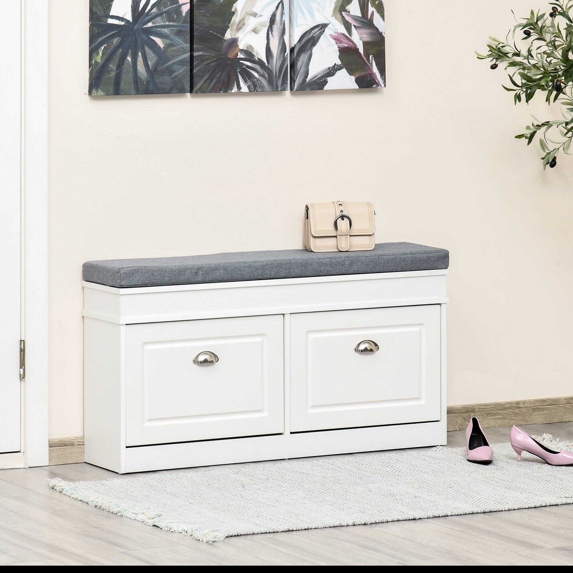 Alt View 1. Homcom - Modern Shoe Rack Bench w/ Cushion, 2 Drawers & 8-Pair Capacity - White.